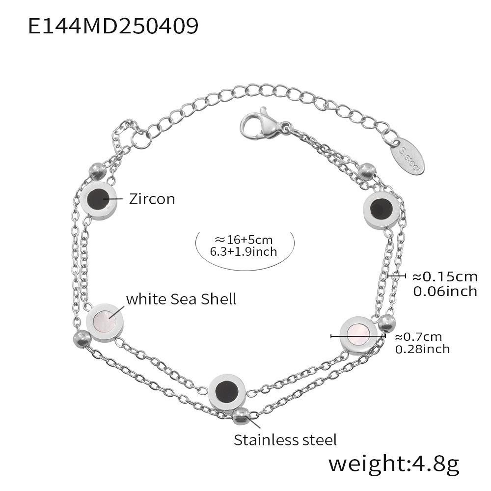 E144-roman numeral double layer steel color bracelet 16 5cm
