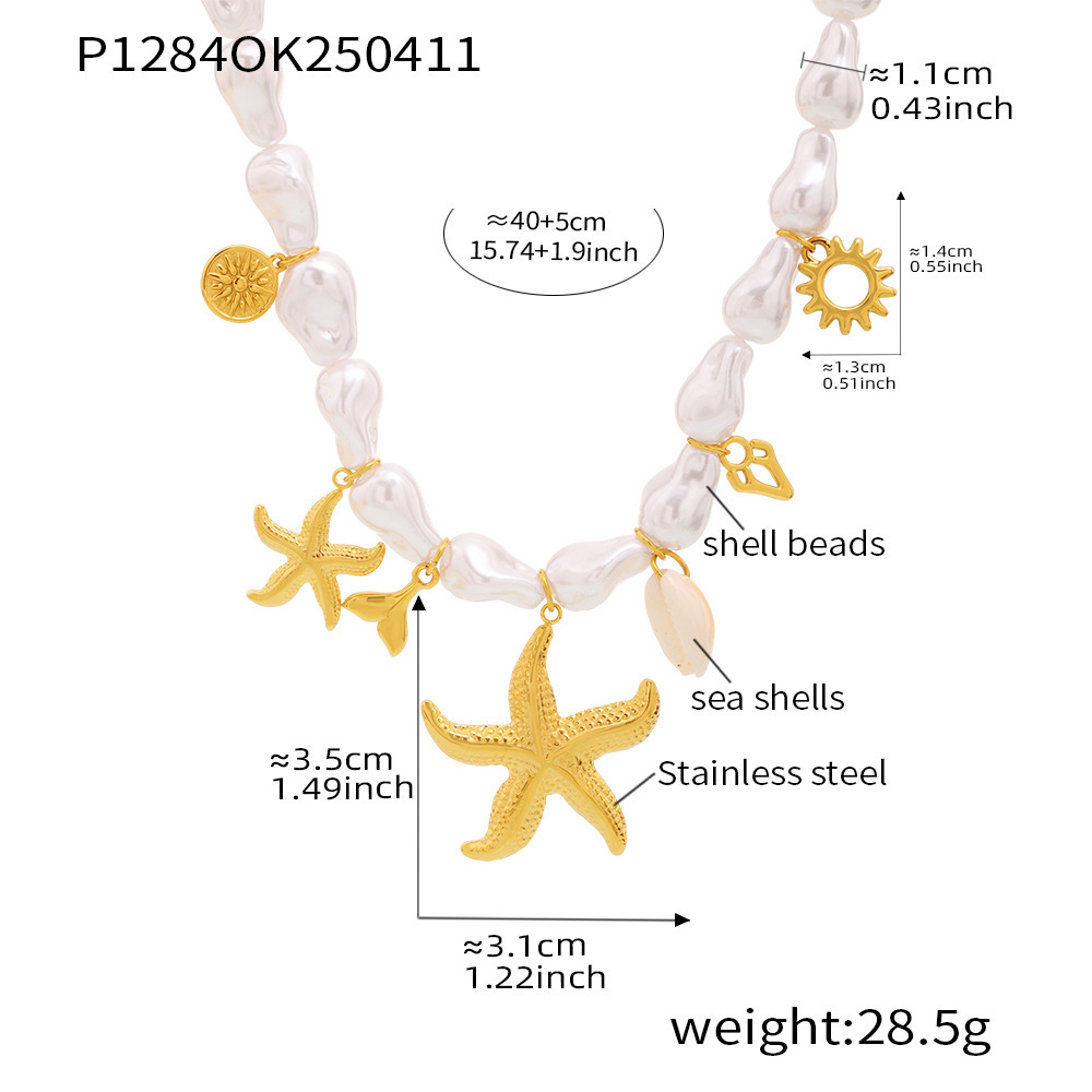 P1284-multiple accessories starfish shell bead necklace 40-5cm