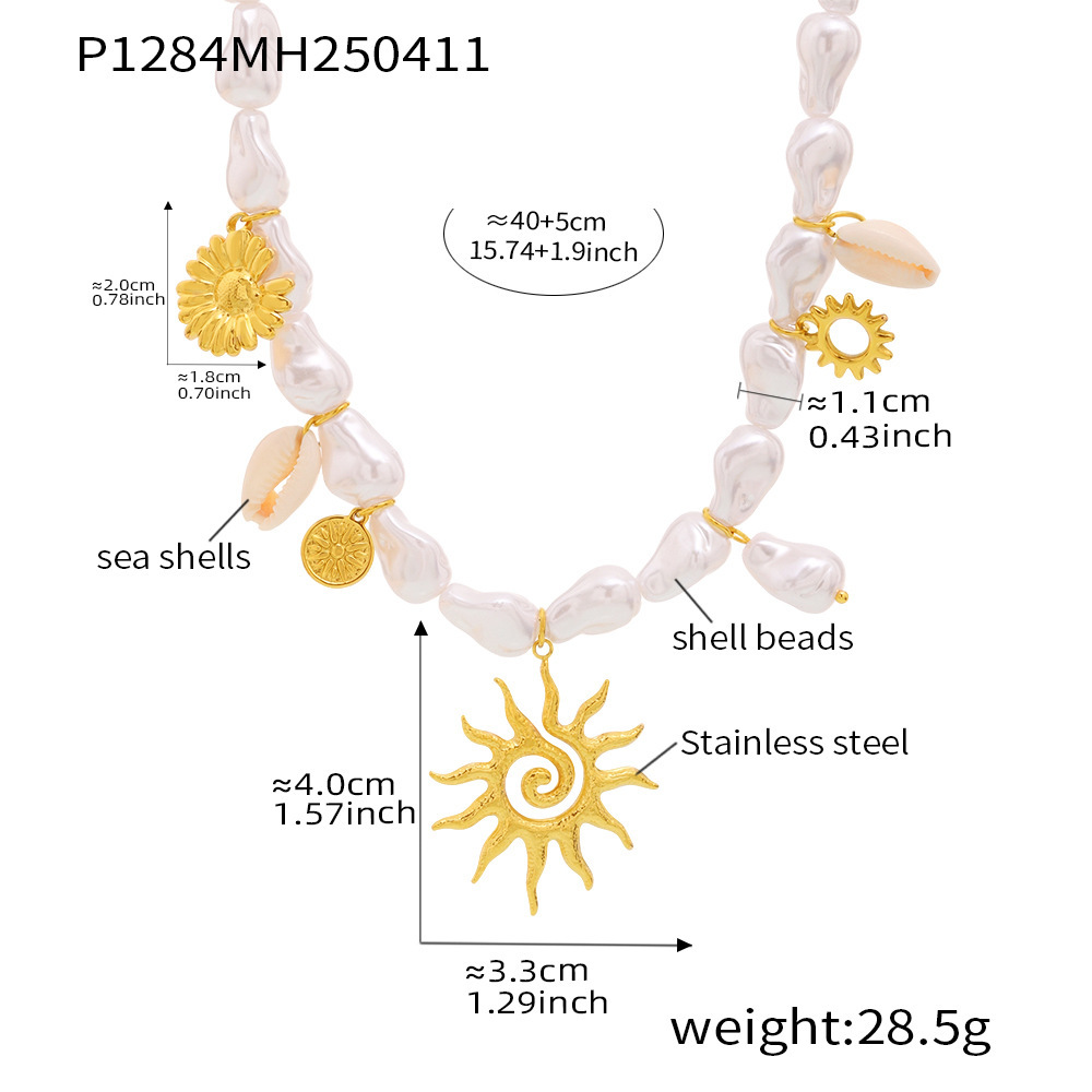 P1284-multiple accessories sun shell bead necklace 40-5cm
