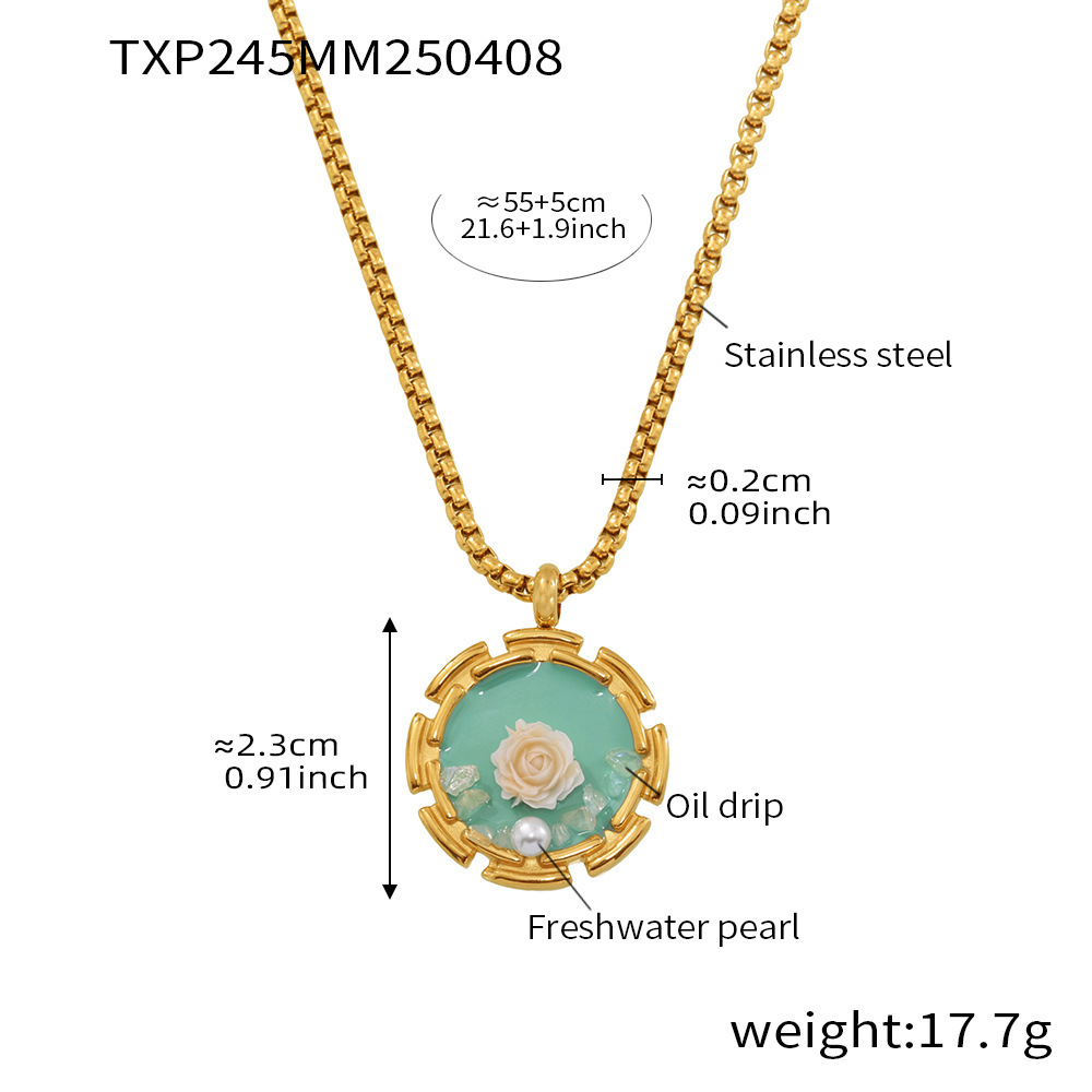 Txp245-light pink rose enamel necklace 55 5cm