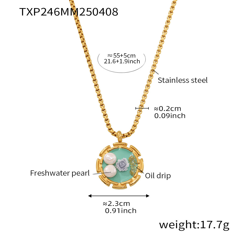 Txp246-blue rose enamel necklace 55 5cm