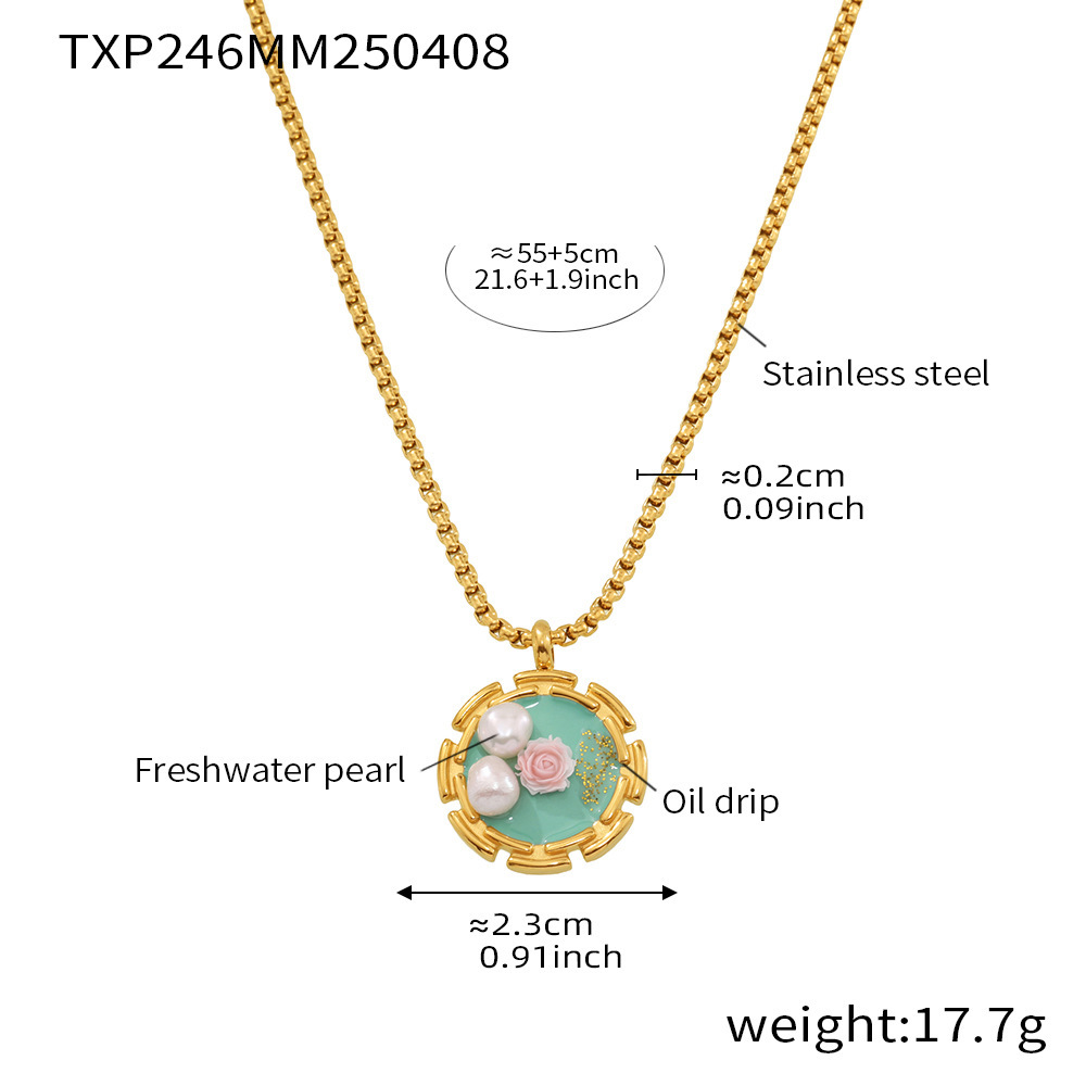 Txp246-pink rose enamel necklace 55 5cm