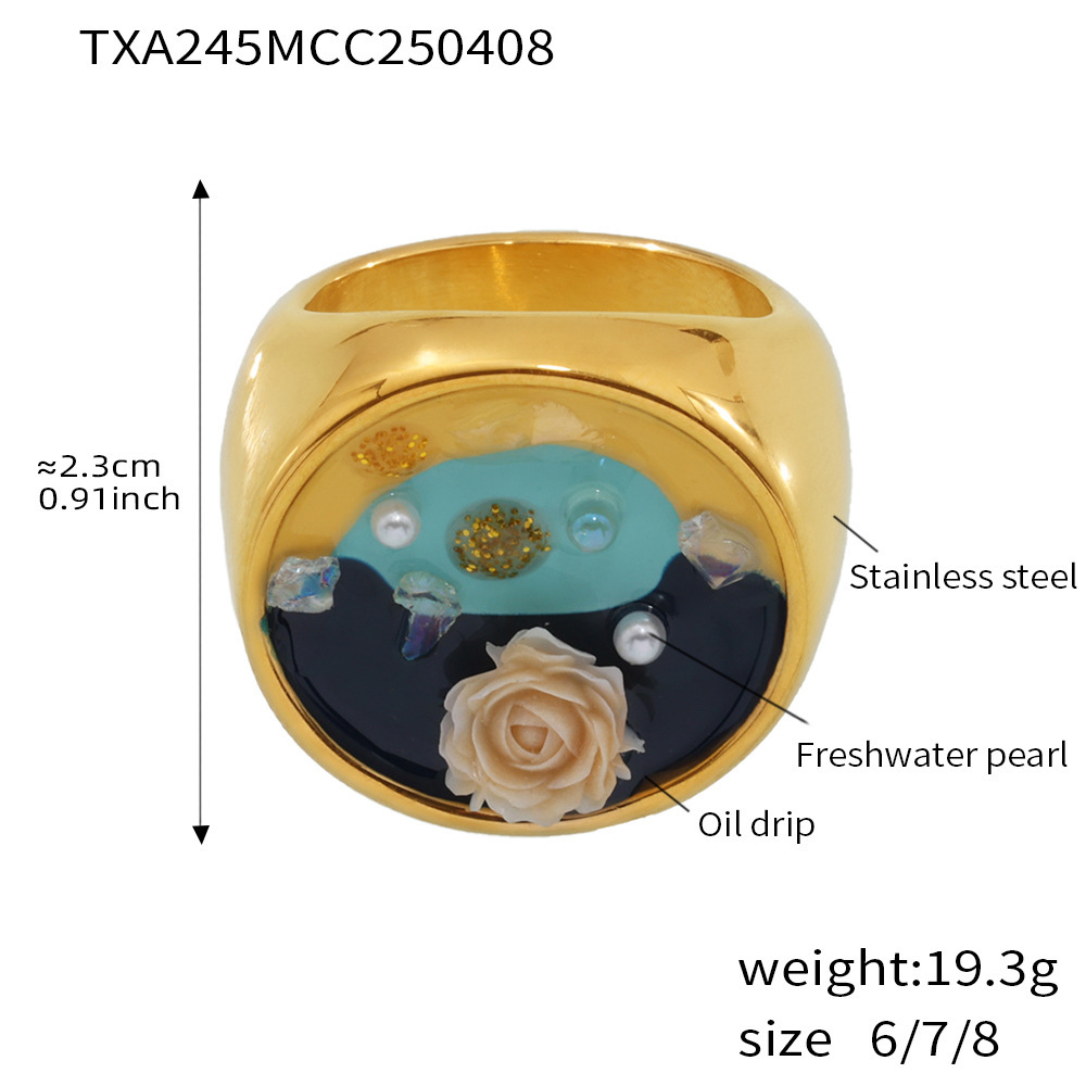 Txa245-rose enamel gold ring-no. 8