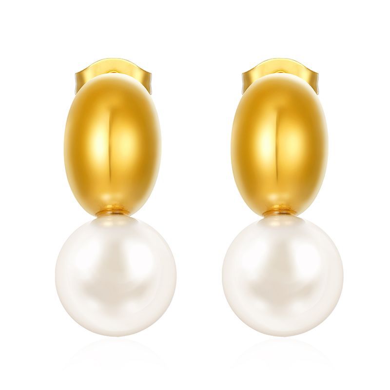 Pearl bean earrings gold