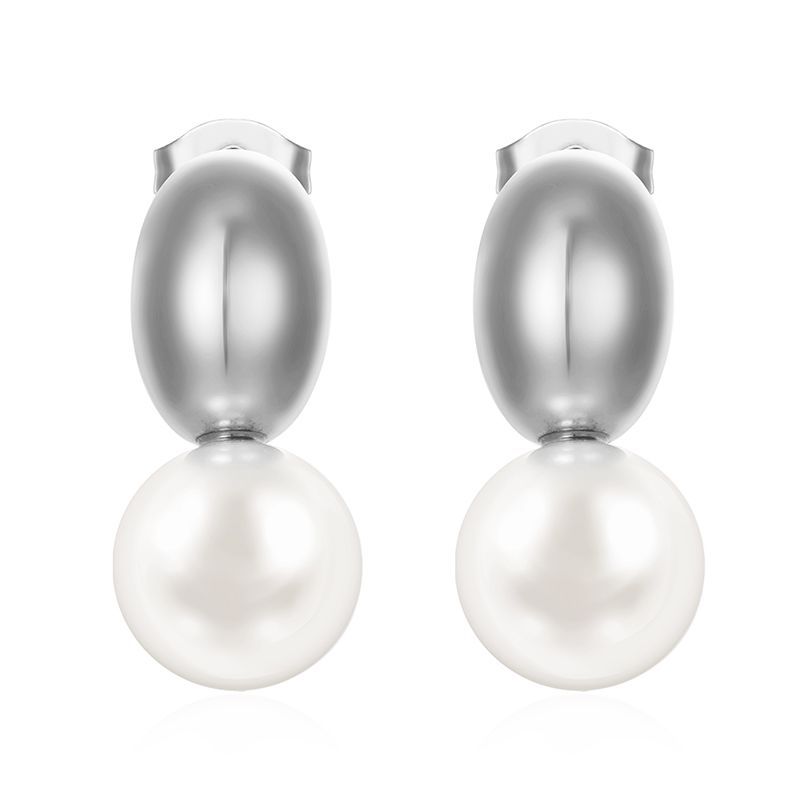 Pearl bean earrings steel color