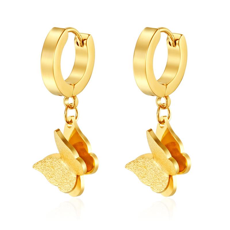 4*9 sand-blasted butterfly earrings gold ms-692a