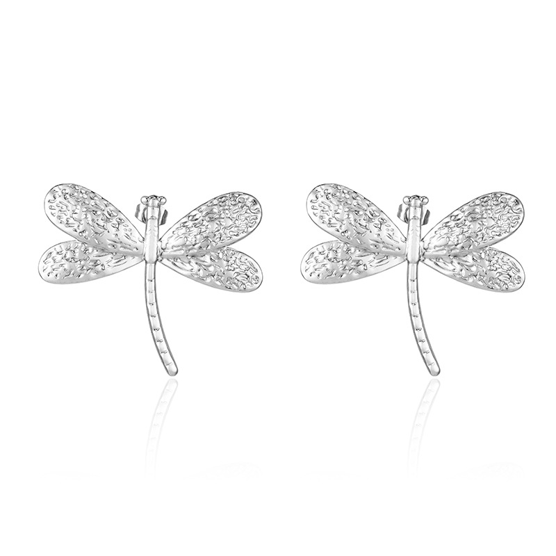 Dragonfly stud earrings are steel in color