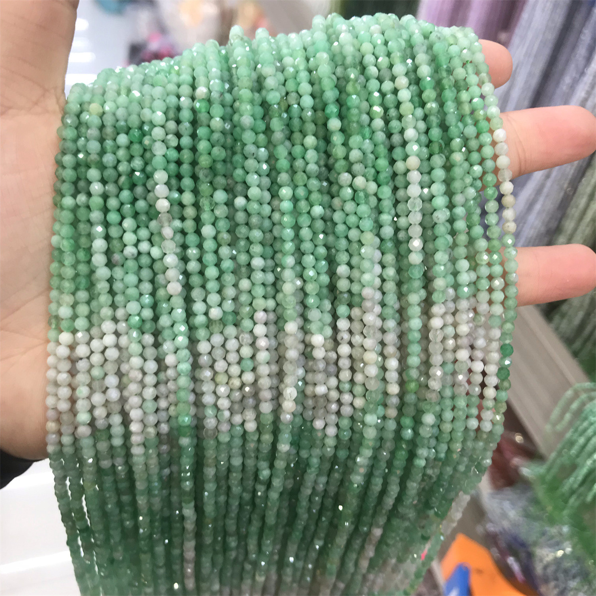 3mm faceted round beads gradient emerald