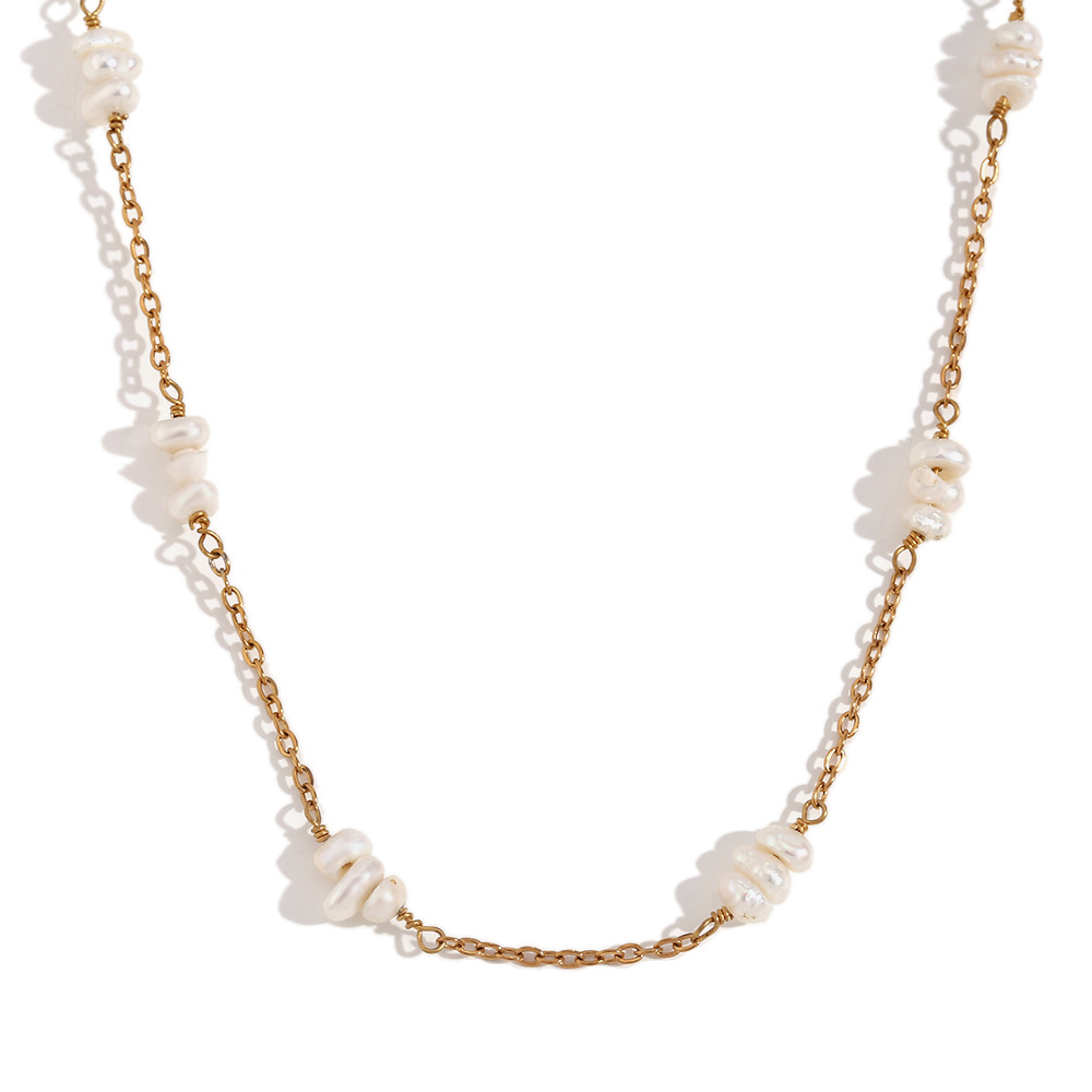 Freshwater pearl handmade chain necklace-Gold