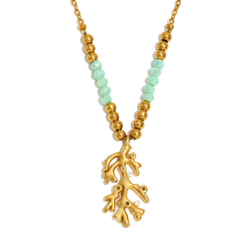 Tree fork bead natural stone necklace-gold