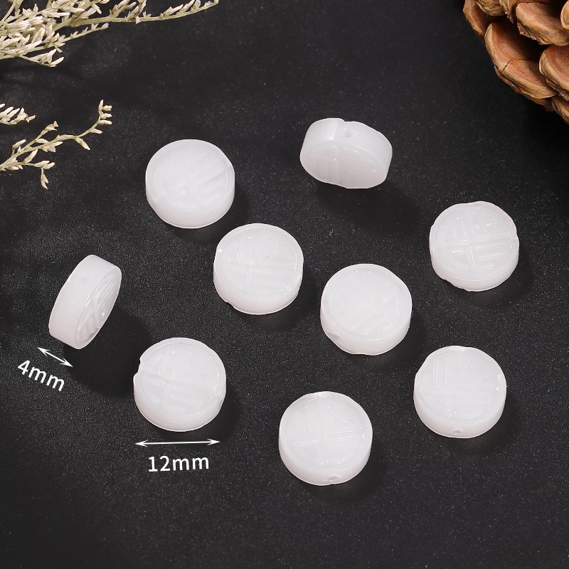 6 white round fu character 4 * 12mm