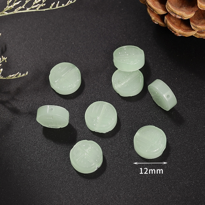 18 light green round fu character 12mm