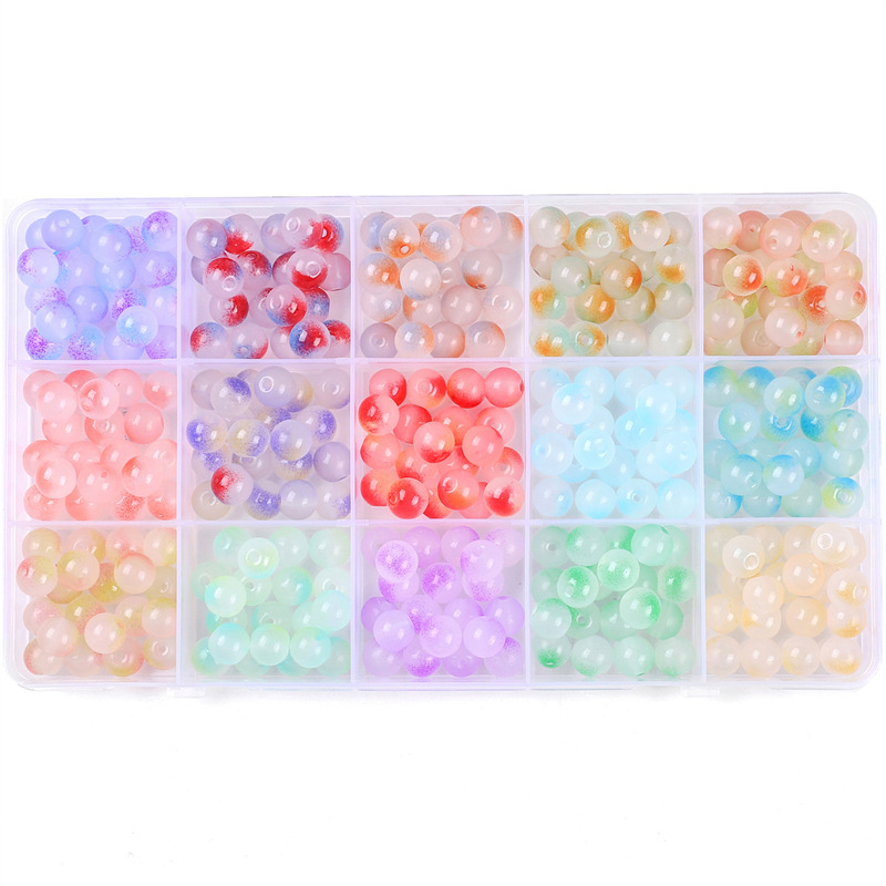 15-pack 8mm glass jelly double-piece round bead set box 20 per pack, a total of 300