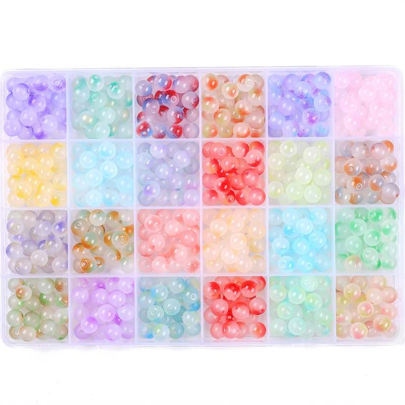 24-pack box 8mm glass jelly double-piece round bead set box 20 per pack, a total of 480
