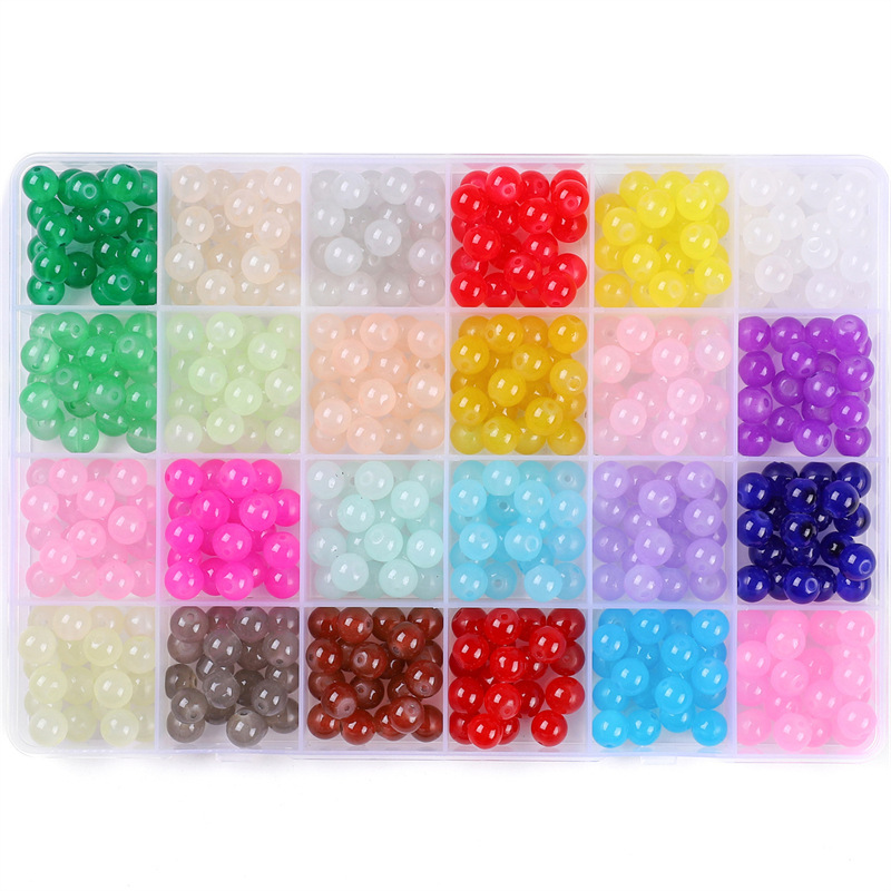 24-grid boxed 8mm solid color glass bead box 20 per grid, a total of 480/box