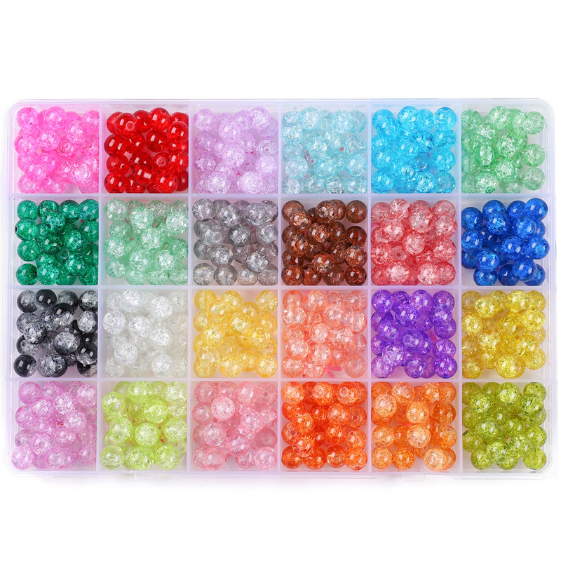 24-grid boxed 8mm inner broken glass bead box 20 per grid, a total of 480 pieces/box
