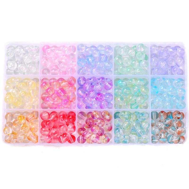15-cell boxed 8mm glass jelly bright white round bead box 20 per cell for a total of 300