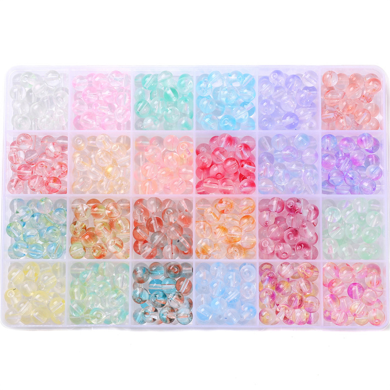 24-cell boxed 8mm glass jelly bright white bead box 20 per cell for a total of 480