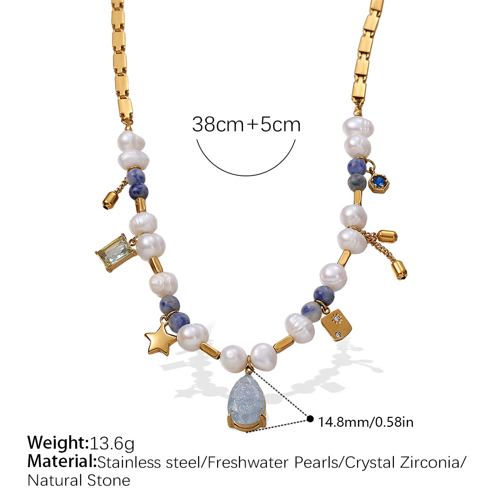 Xl166g natural stone gold necklace