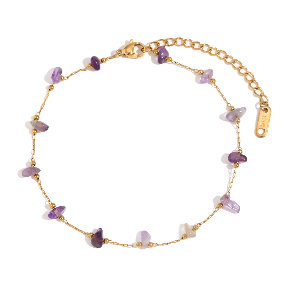Natural gravel handmade chain anklets-gold-amethyst