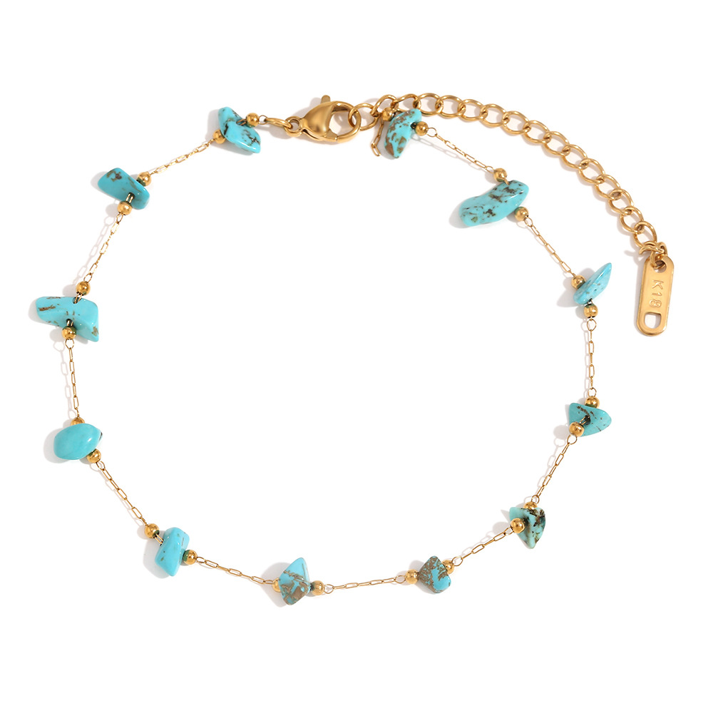 Natural gravel handmade chain anklets-gold-blue turquoise