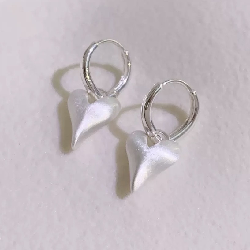 Silver brushed matte love earrings