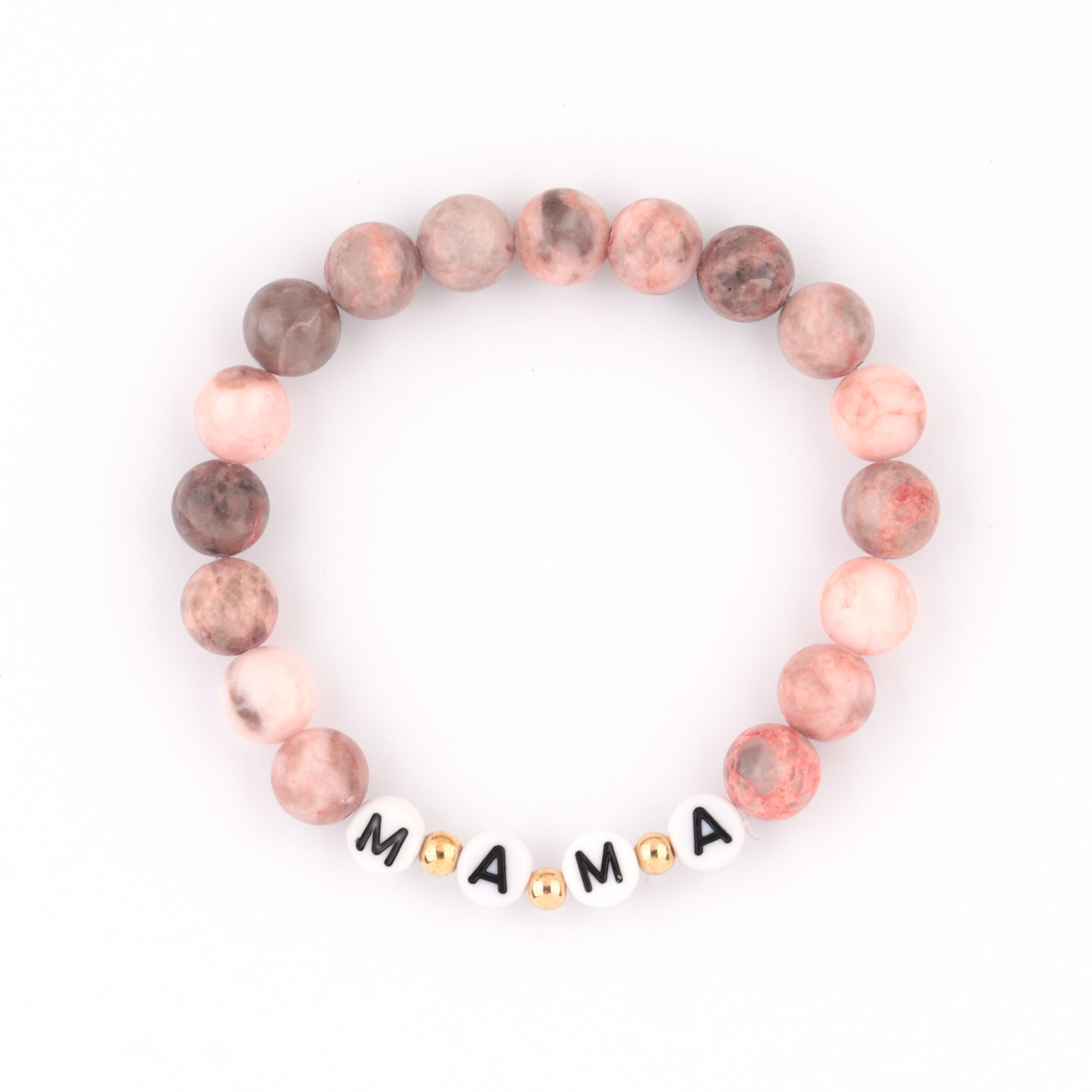 Pink zebra mama letters gold beads