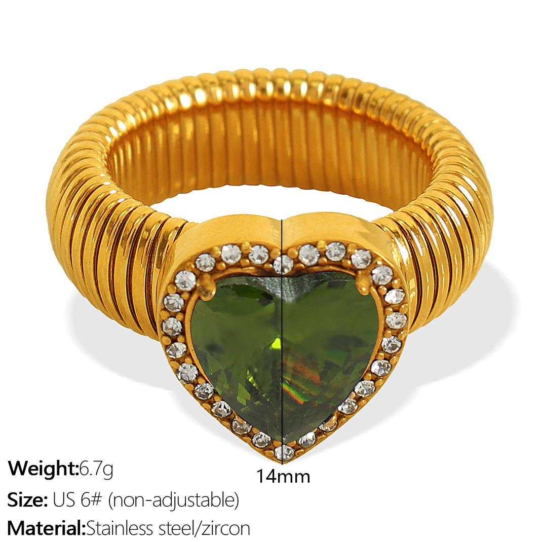 JZ50 Meiwei 6# Olive Green Zirconium Gold Ring