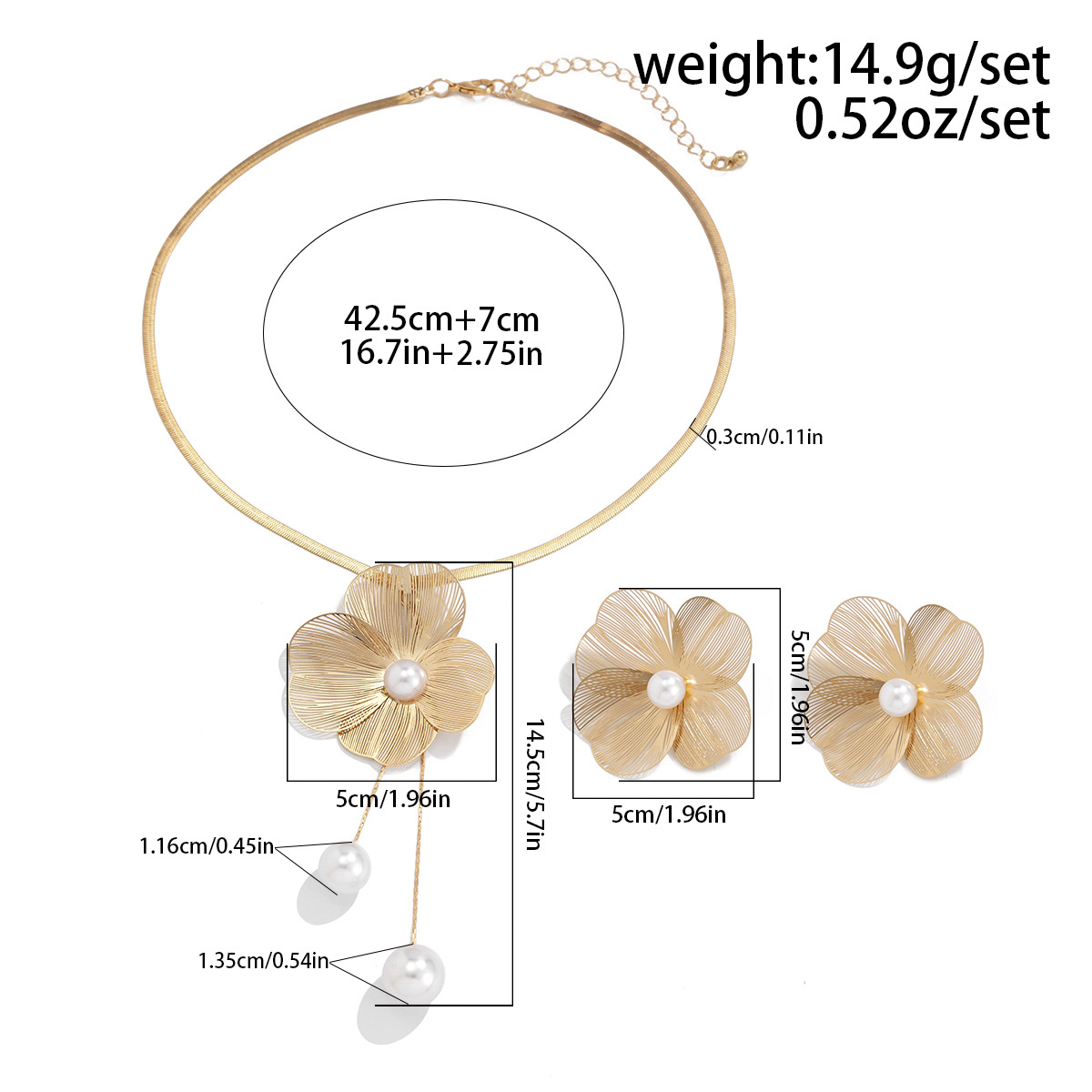 Necklace Stud Earrings Gold 5084
