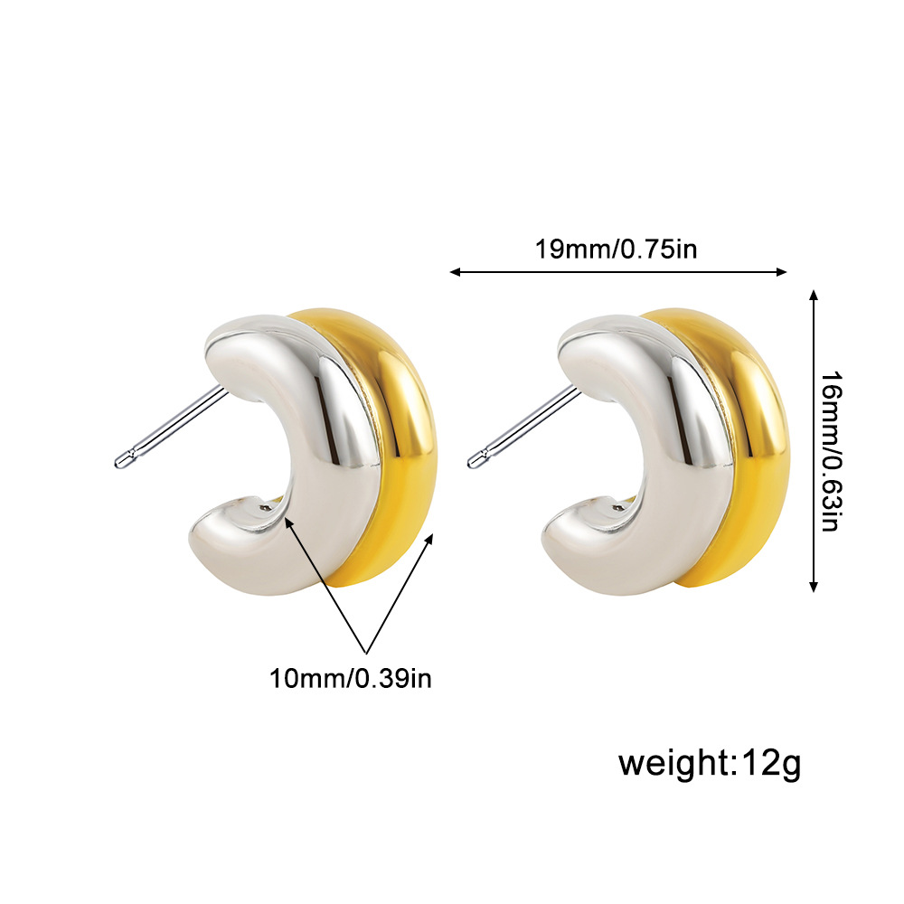 Two-color C-shaped double-layer stud earrings