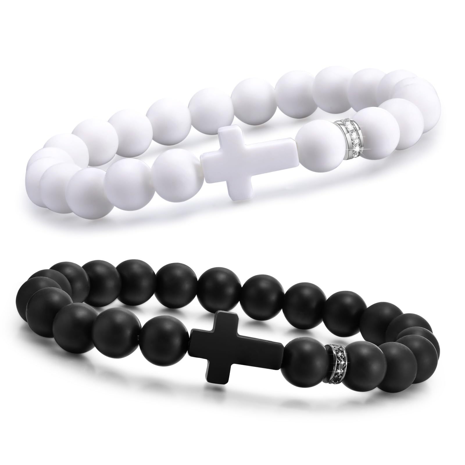 White porcelain cross bracelet black frosted cross bracelet set