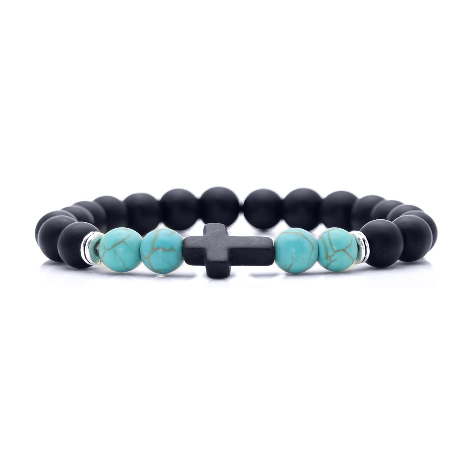 1 Blue turquoise black frosted cross bracelet