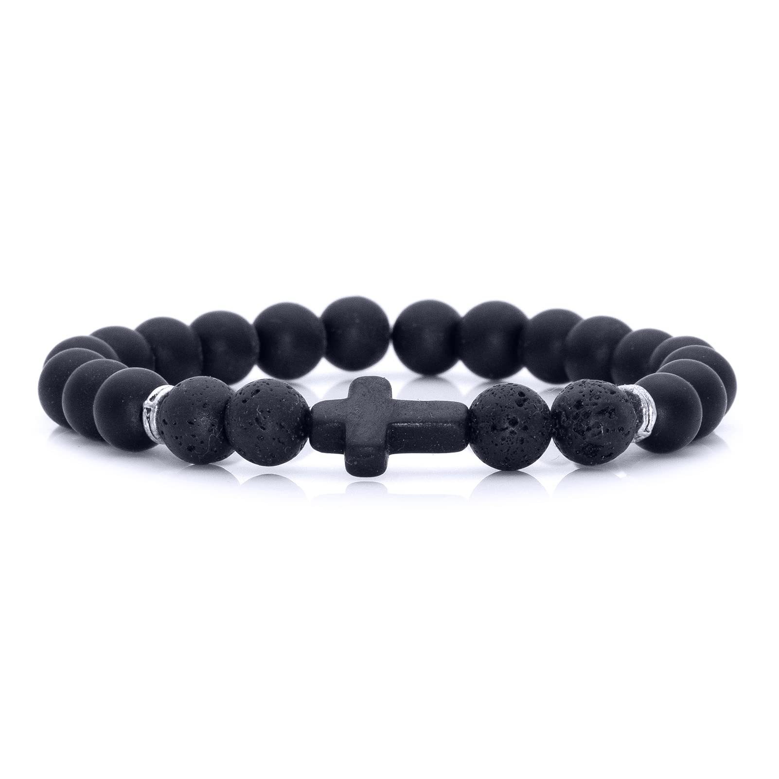 1 Volcanic stone black frosted cross bracelet
