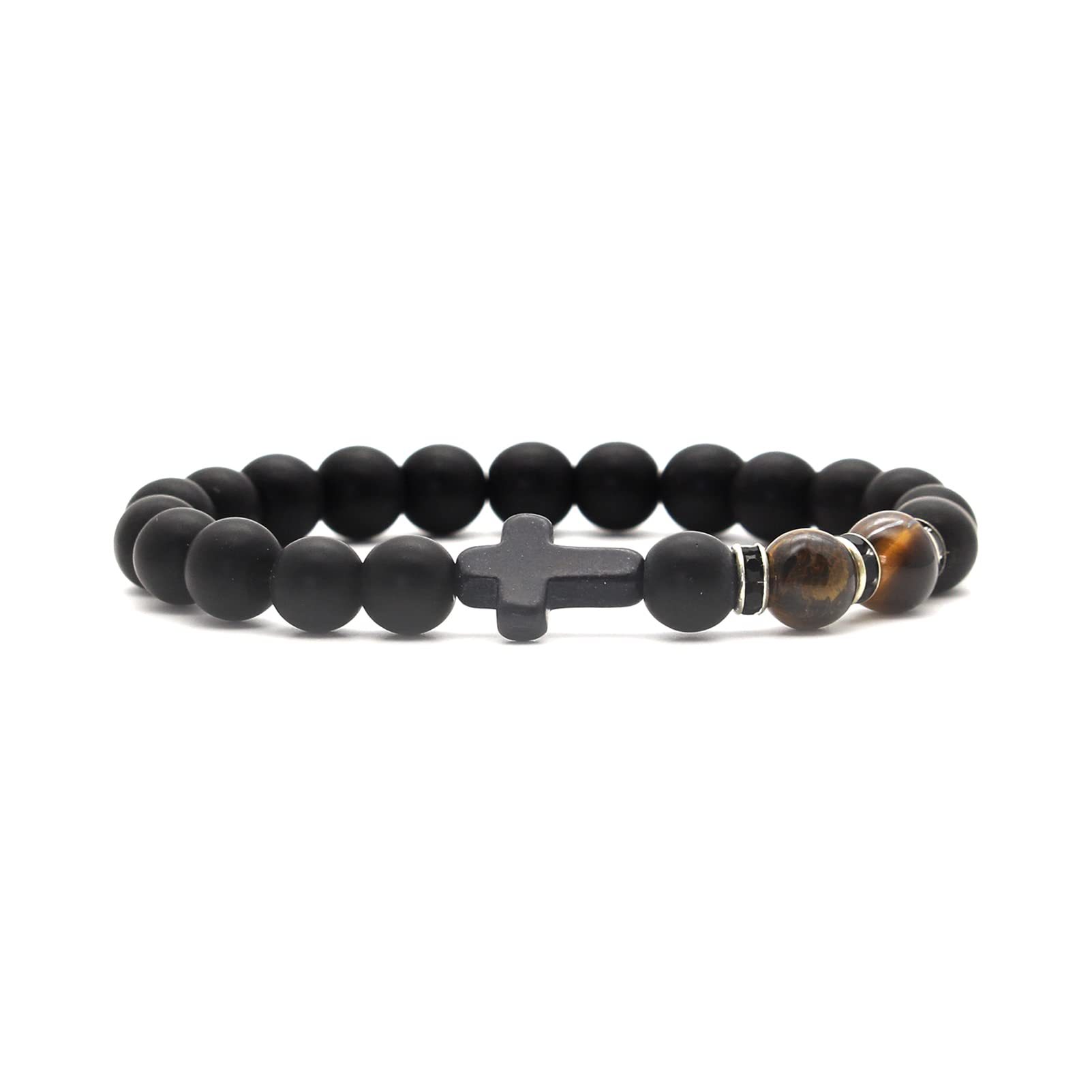 Yellow tiger eye black frosted cross bracelet