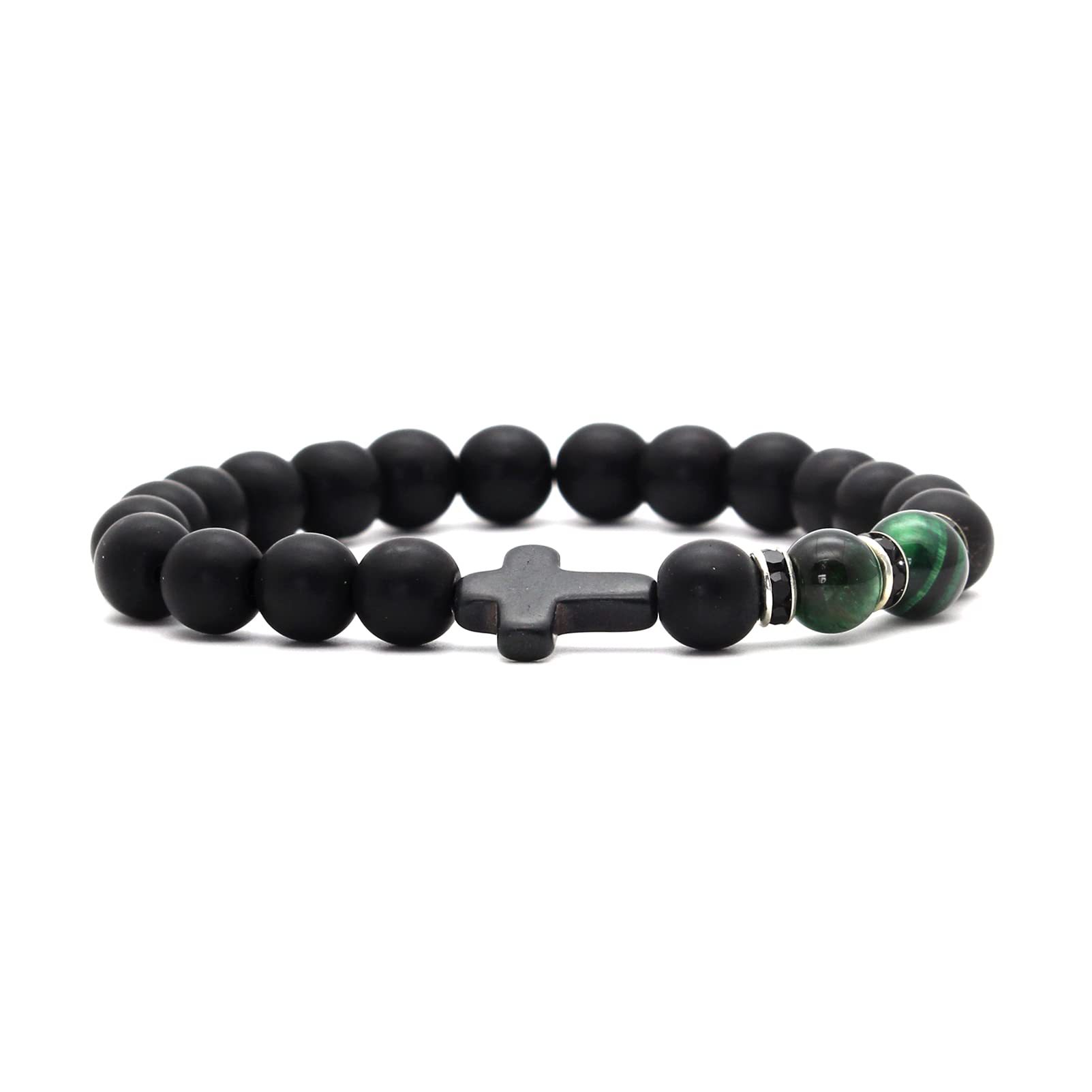 Green tiger eye black frosted cross bracelet
