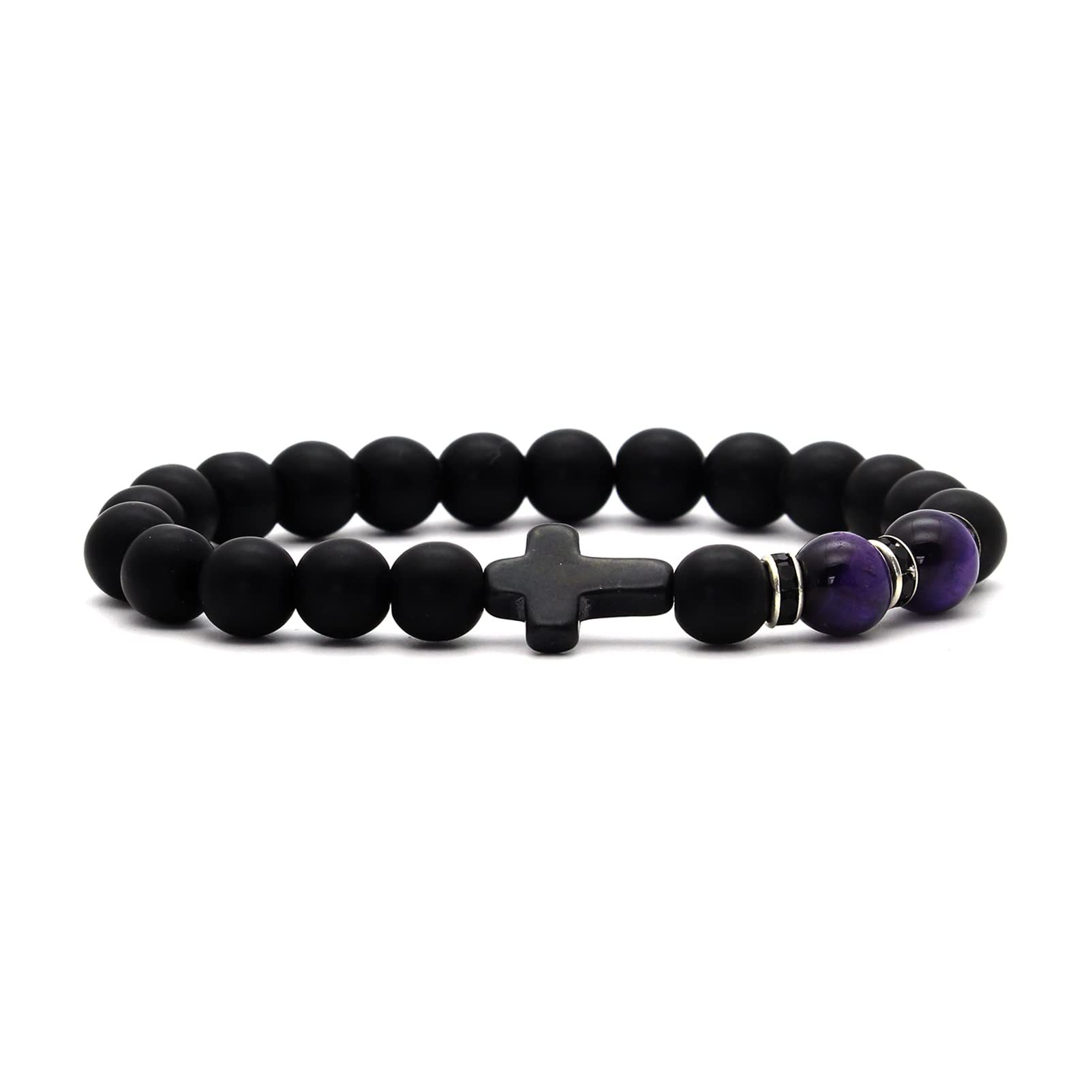 Purple tiger eye black frosted cross bracelet