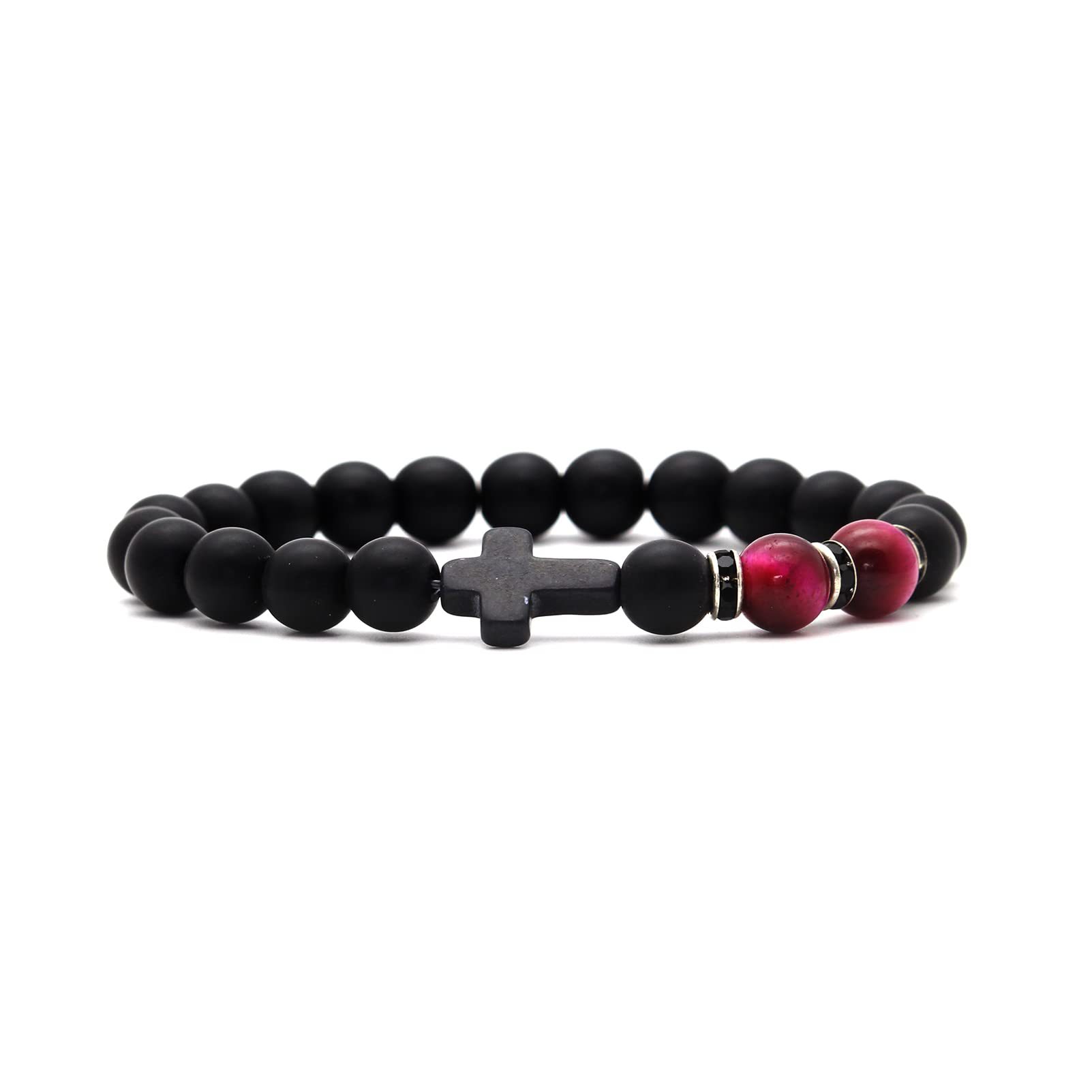 Rose tiger eye black frosted cross bracelet