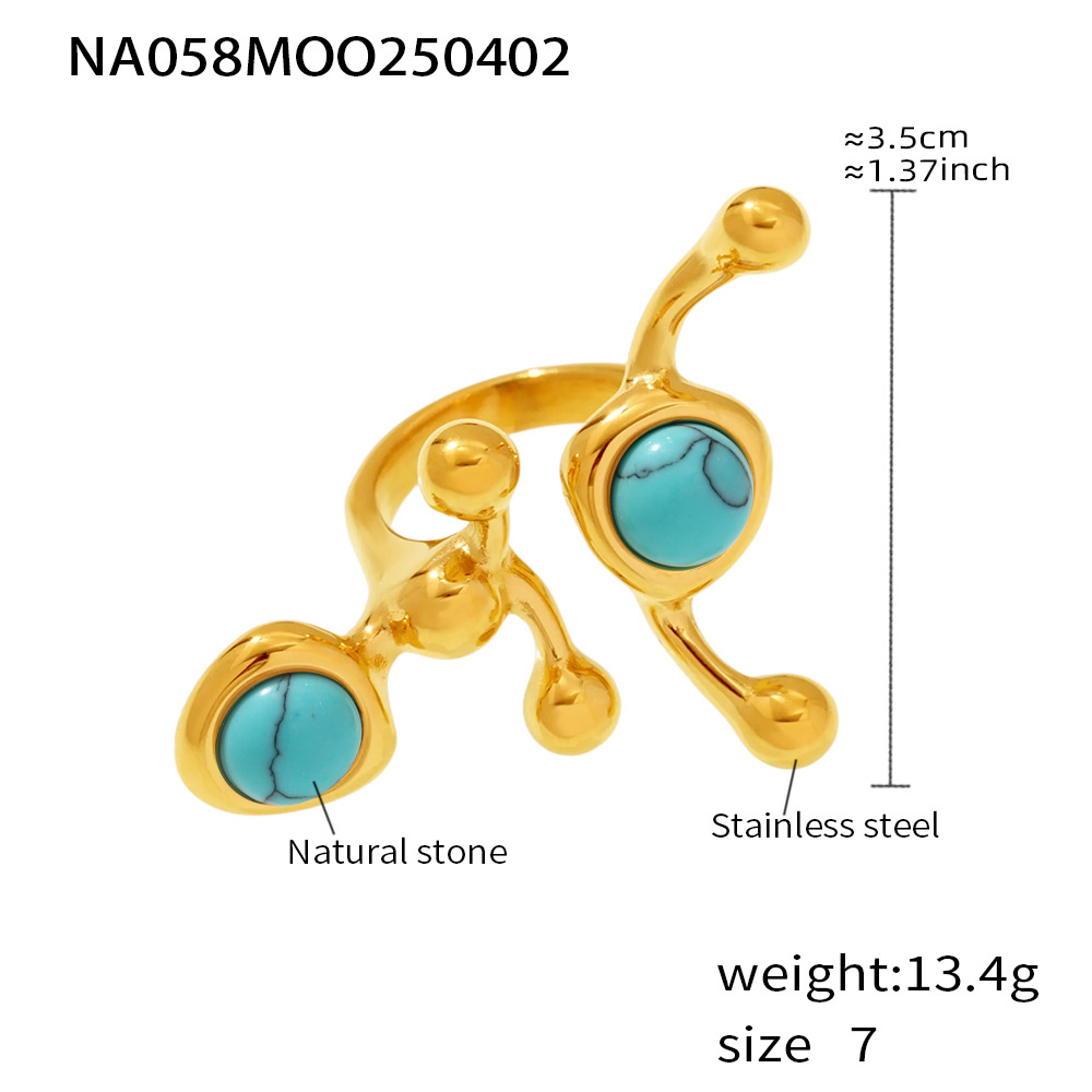 A058-gold blue natural stone ring