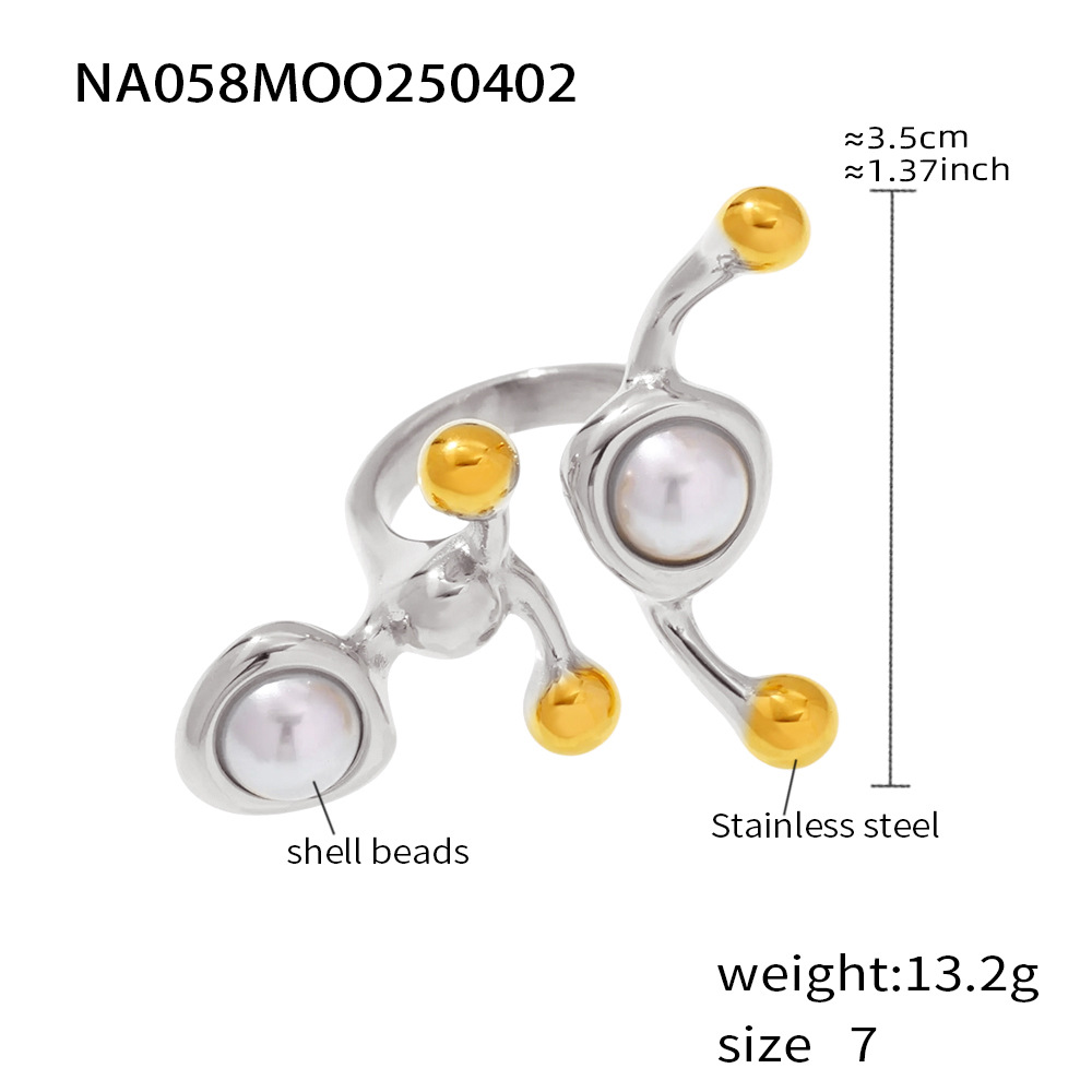 A058-gold ring between shell beads