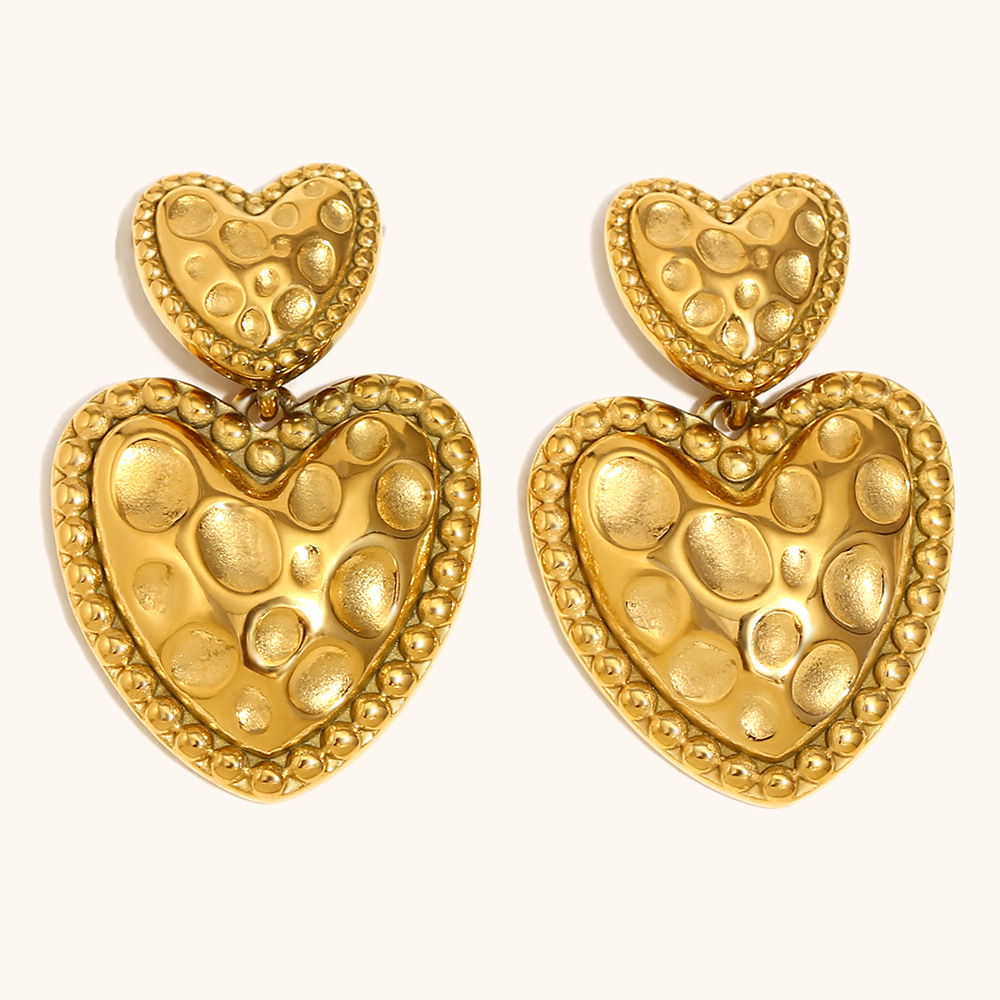 Meteorite pattern love earrings-gold