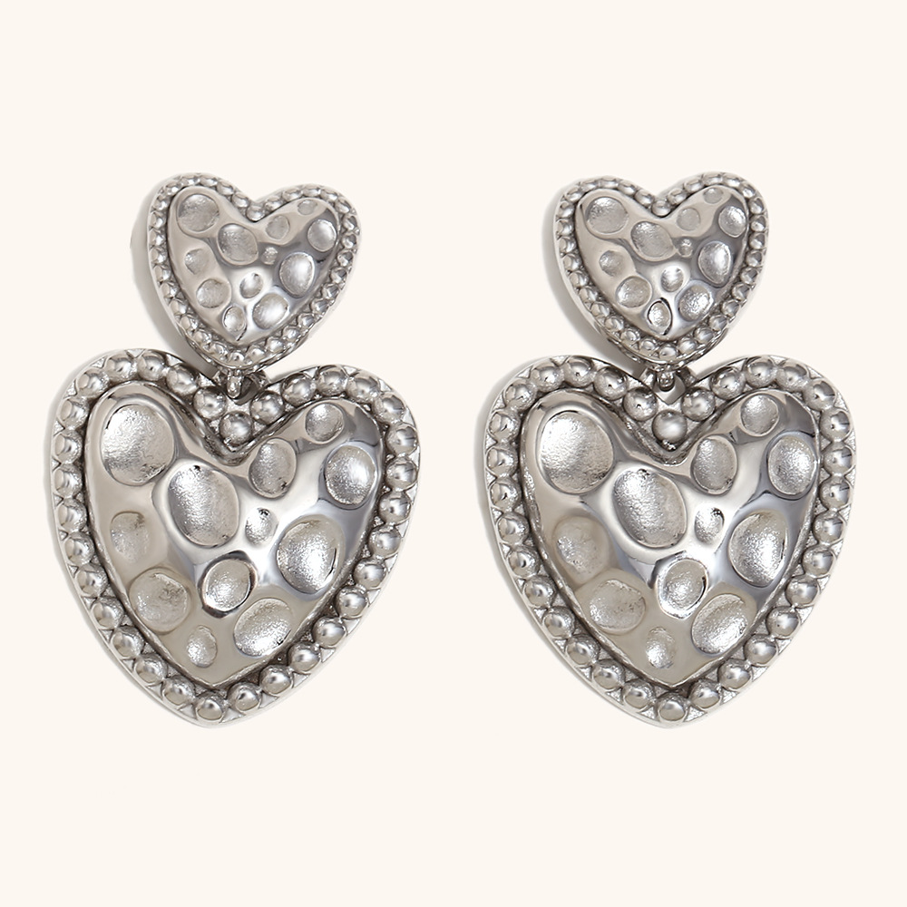 Meteorite pattern love earrings-steel color