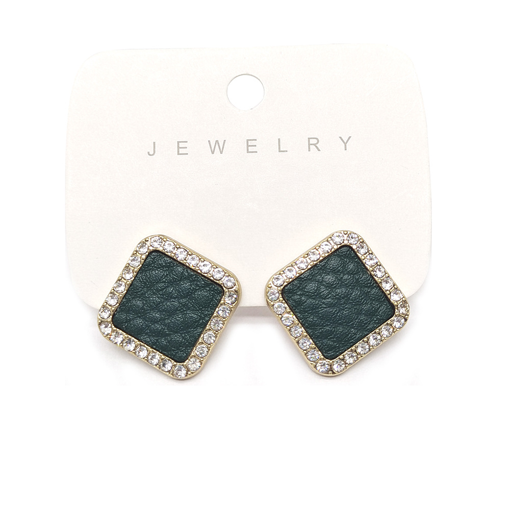 Diamond dark green stud earrings (without card)