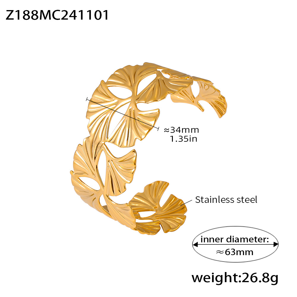 Z188-gold ginkgo leaf open bracelet