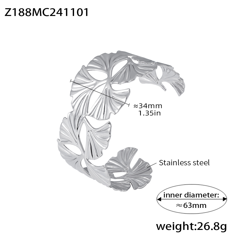 Z188-steel color ginkgo leaf open bracelet