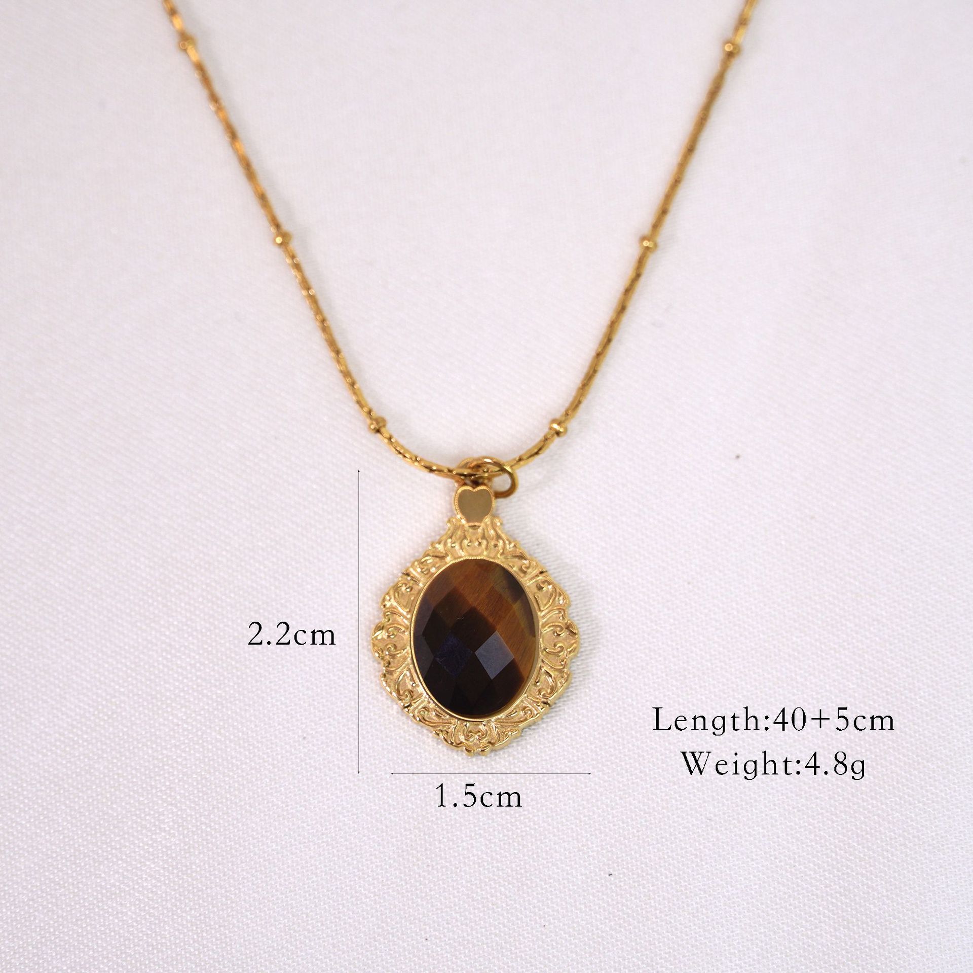 French retro yellow tiger stone necklace