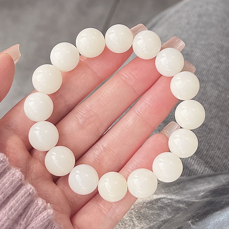 White Jade round beads single ring
