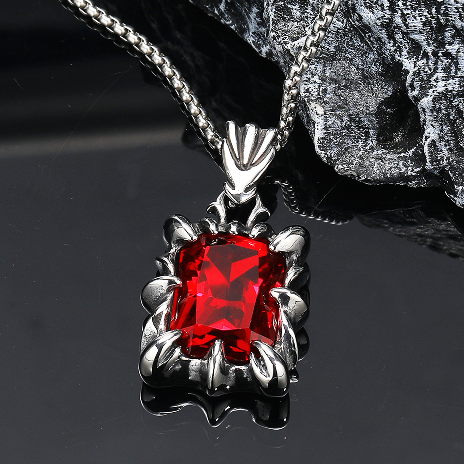Steel color ruby pendant without chain