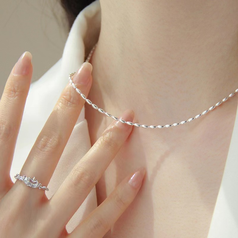 Platinum olive beads single chain