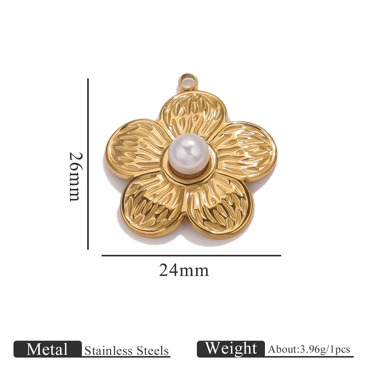 Pearl 5 leaf flower pendant - gold