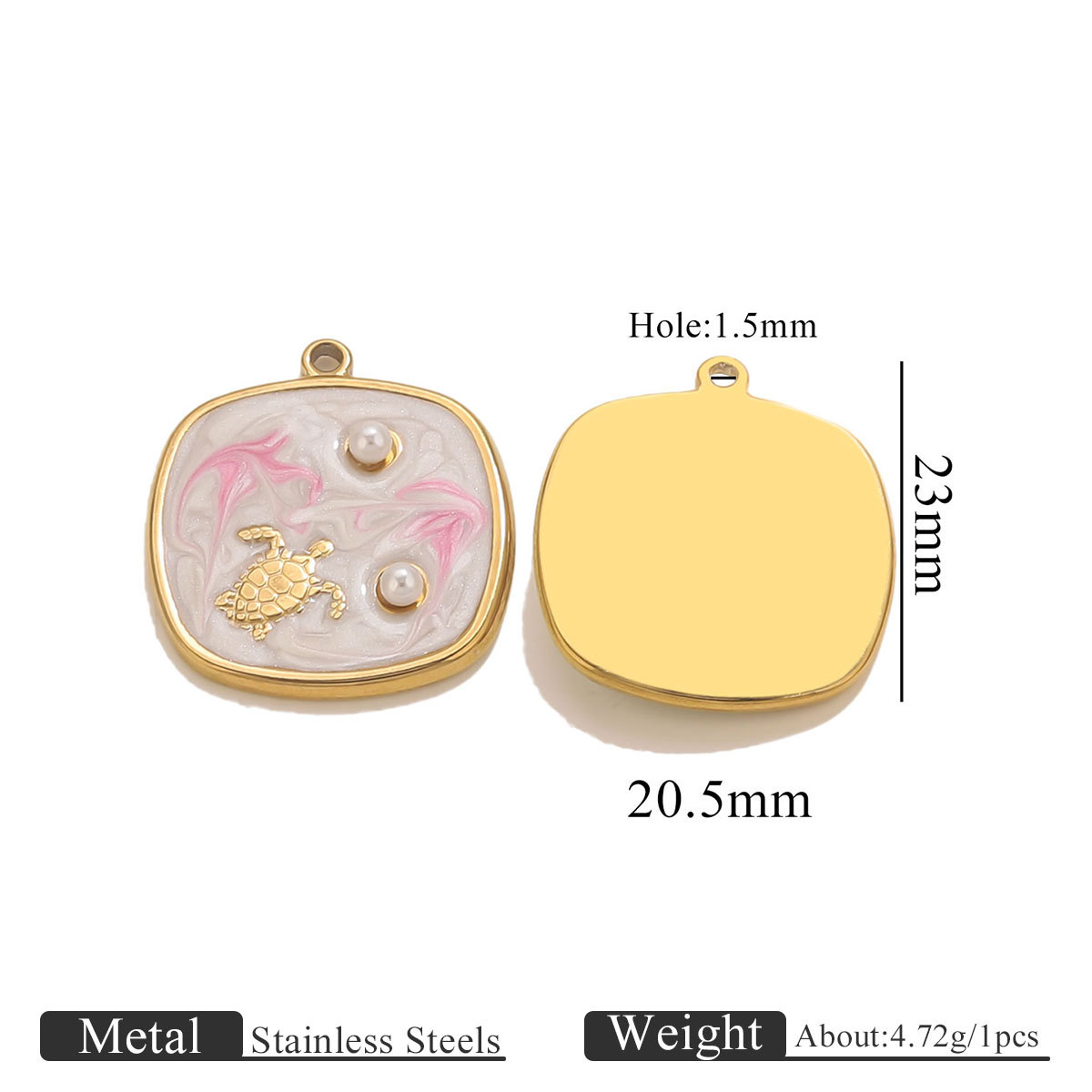 Turtle 2 pearl pendant-pink and white